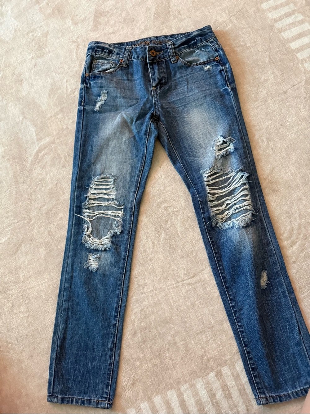 ZCO Women's Ripped Skinny Jeans in Blue Wash